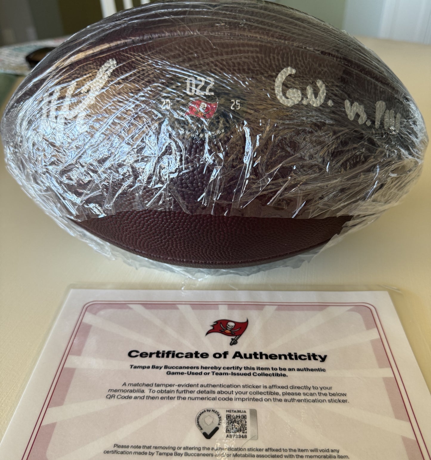 Baker Mayfield GAME USED 09/28/2025 Signed & Inscribed Tampa Bay Buccaneers Ball vs Philadelphia Eagles Also includes Proof of Authenticity 🛡️