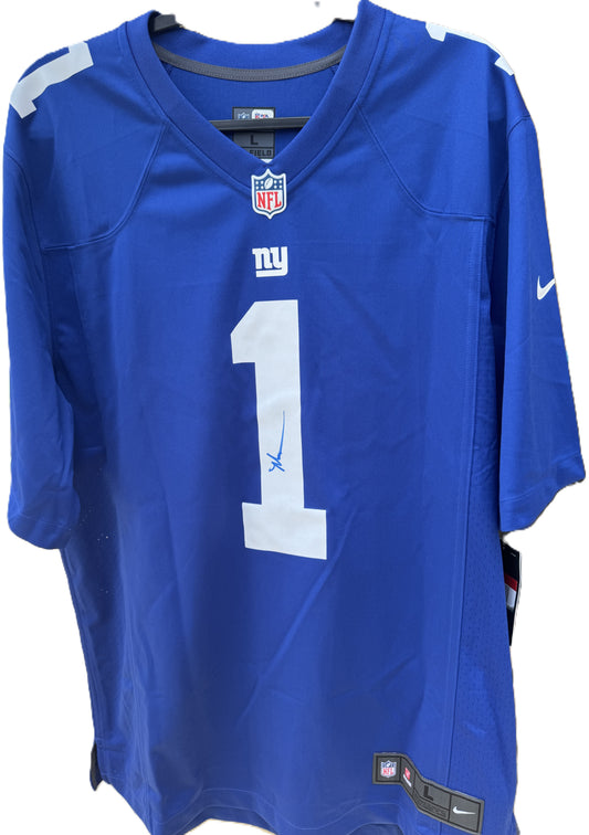 Malik Nabers Signed 🖊️ New York Giants Replica NFL Draft Jersey 👕 Also includes PSA Authenticity 🛡️
