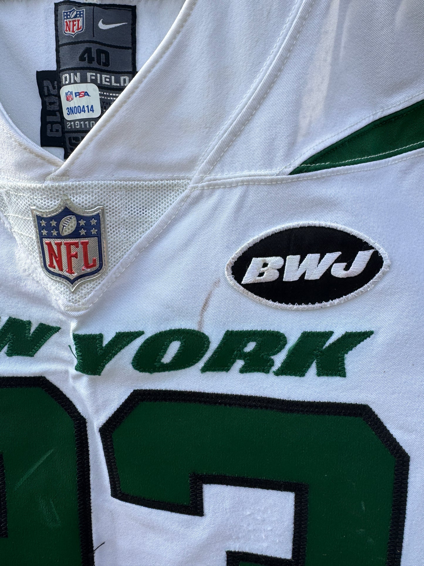 Arthur Maulet GAME WORN 💪 New York Jets Nike NFL Jersey 👕 vs. Buffalo Bills Also features official BWJ memorial patch + PSA COA🛡️