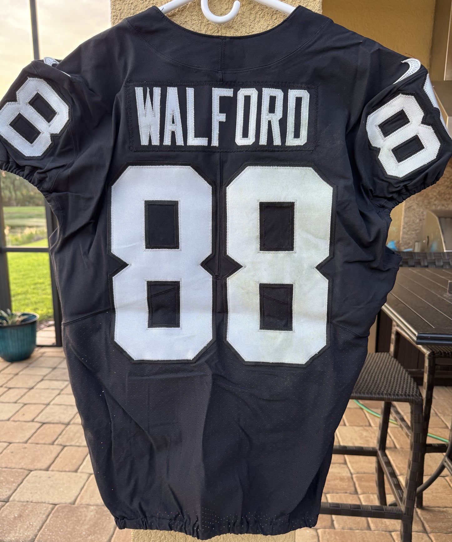 Clyde Walford GAME WORN🦾11/19/17 PHOTO MATCHED📸Las Vegas Raiders🏴NFL Jersey vs. New England Patriots