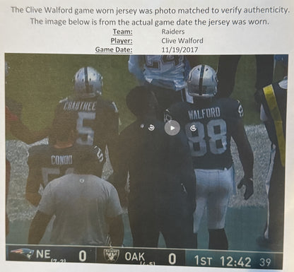 Clyde Walford GAME WORN🦾11/19/17 PHOTO MATCHED📸Las Vegas Raiders🏴NFL Jersey vs. New England Patriots