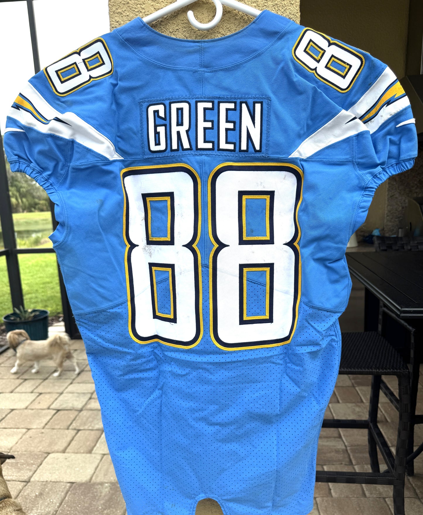 Virgil Green GAME-WORN💪10/21/18 PHOTO MATCHED📸Los Angeles Chargers NFL Jersey🎽vs. Titans London Game inc. PSA COA