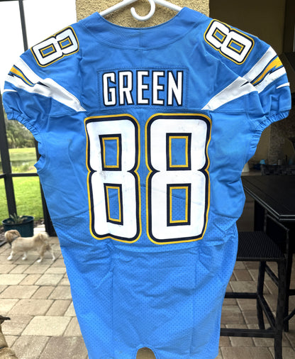 Virgil Green GAME-WORN💪10/21/18 PHOTO MATCHED📸Los Angeles Chargers NFL Jersey🎽vs. Titans London Game inc. PSA COA