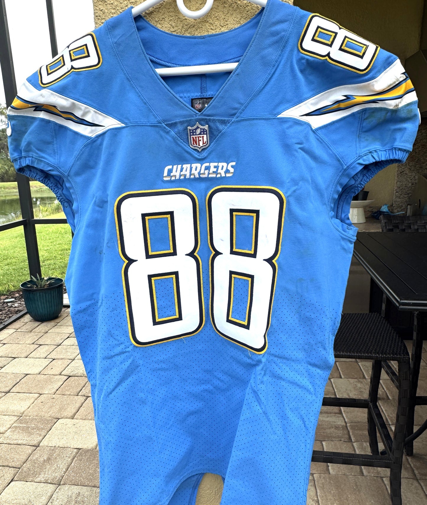 Virgil Green GAME-WORN💪10/21/18 PHOTO MATCHED📸Los Angeles Chargers NFL Jersey🎽vs. Titans London Game inc. PSA COA