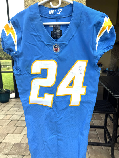 Nasir Adderley GAME-WORN🦾11/20/22 PHOTO MATCHED📸Los Angeles Chargers NFL Jersey 👕PSA🏆vs. Kansas City Chiefs