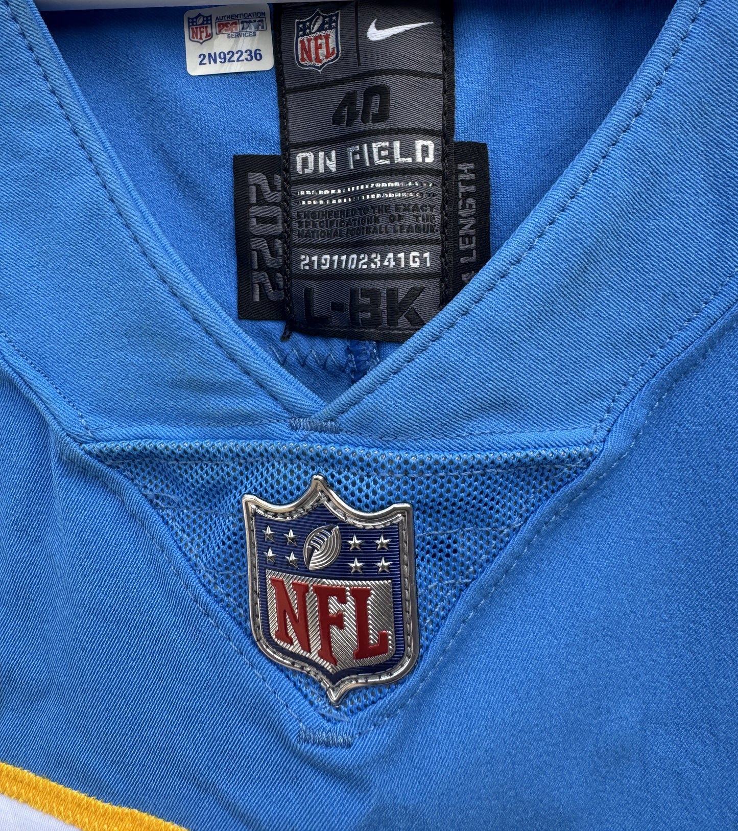Nasir Adderley GAME-WORN🦾11/20/22 PHOTO MATCHED📸Los Angeles Chargers NFL Jersey 👕PSA🏆vs. Kansas City Chiefs