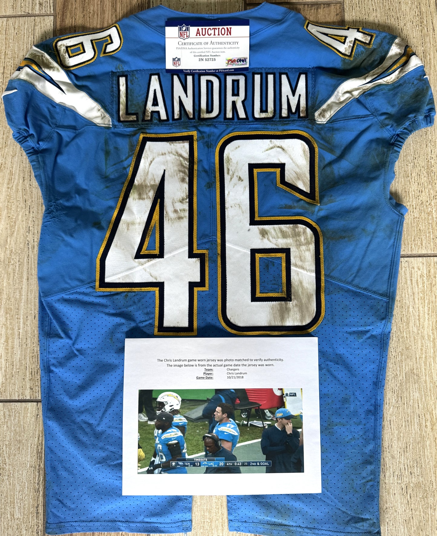 Chris Landrum GAME WORN💪10/21/18 PHOTO MATCHED📸Los Angeles Chargers NFL On-Field Jersey vs. Tennessee Titans