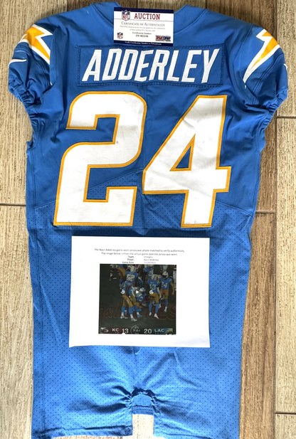 Nasir Adderley GAME-WORN🦾11/20/22 PHOTO MATCHED📸Los Angeles Chargers NFL Jersey 👕PSA🏆vs. Kansas City Chiefs