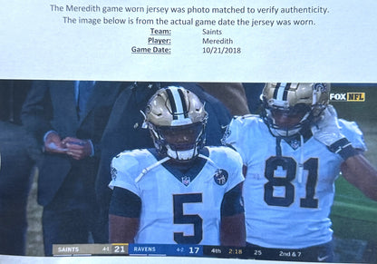 Cameron Meredith GAME WORN 💪 10/21/18 PHOTO MATCHED 📸 New Orleans Saints Nike NFL Jersey 👕 vs. Baltimore Ravens - PSA Authenticated 🛡️