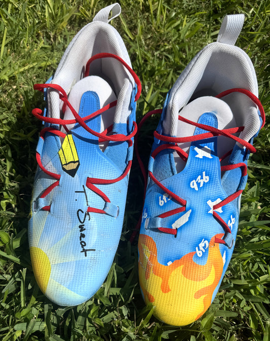 T'Vondre Sweat Signed Tennessee Titans Custom Cleats (2024 season) - Benefitting Backfield in Motion Inc.Professional Sports Authenticator (PSA) COA