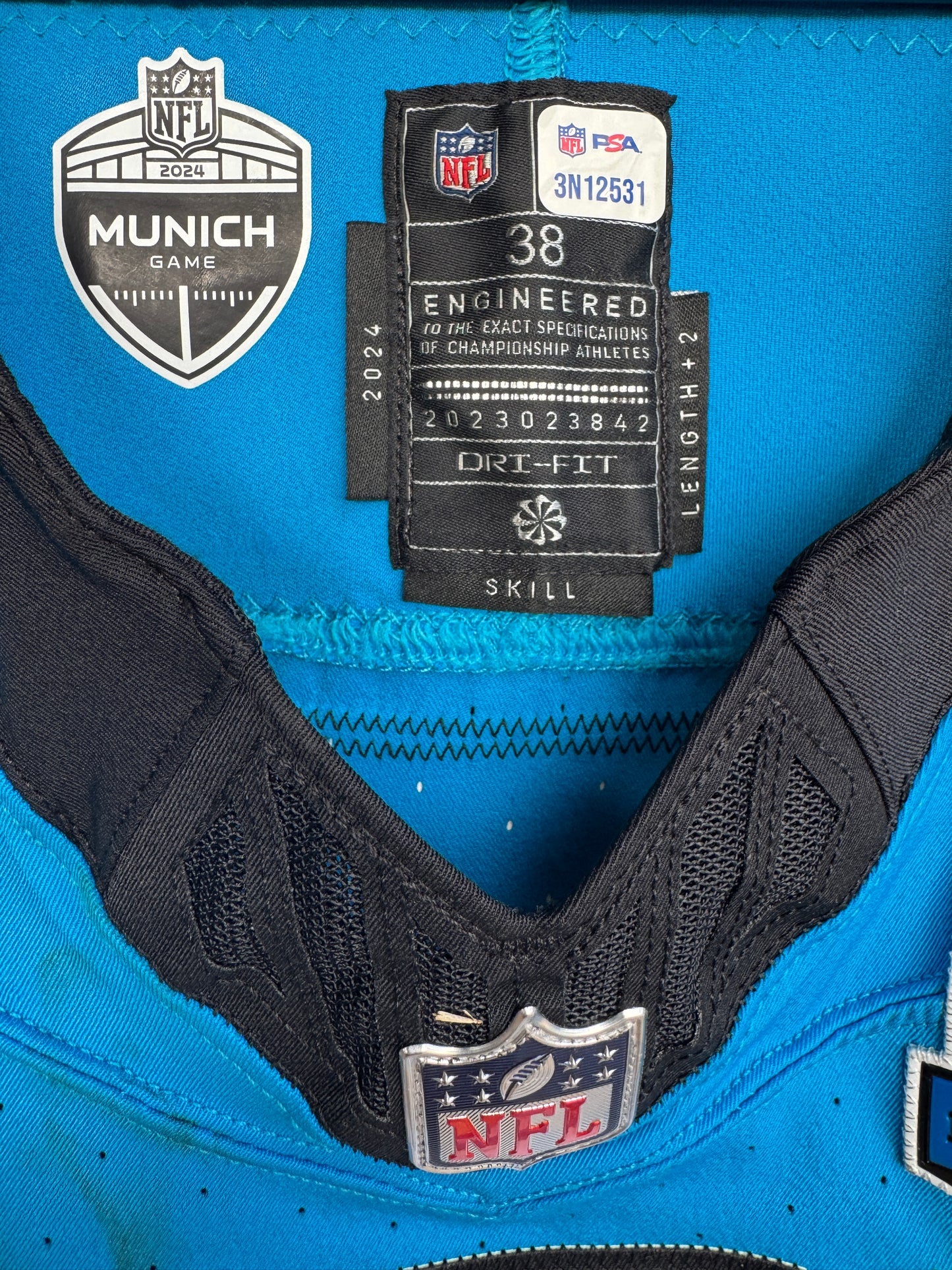 Miles Sanders GAME USED💪11/10/2024 Carolina Panthers🐆🐾Nike NFL Jersey🎽NFL Munich Game vs. New York Giants