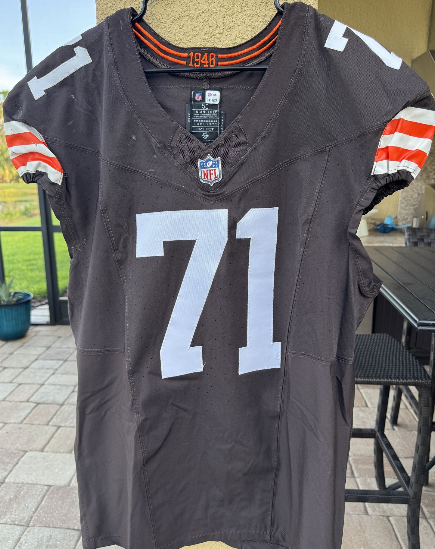 Jedrick Wills Signed✍️Game Used💪Cleveland Browns On-Field NFL Jersey👕2024 Season Inc. PSA COA