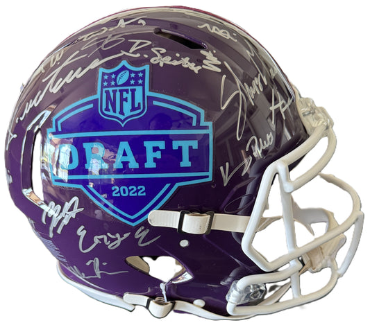 NFL Draft 2022 Helmet Signed by more than 30 players inc. Sauce Gardner, Chris Olave, Kyle Hamilton, Kenny Pickett, Travon Walker, Jameson Williams & more ✨ inc. PSA Authenticity🛡️