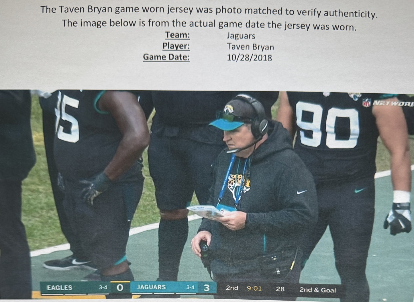 Taven Bryan GAME USED 10/28/18 PHOTO MATCHED 📸 Jacksonville Jaguars Nike NFL Jersey vs. Philadelphia Eagles at Wembley Stadium London