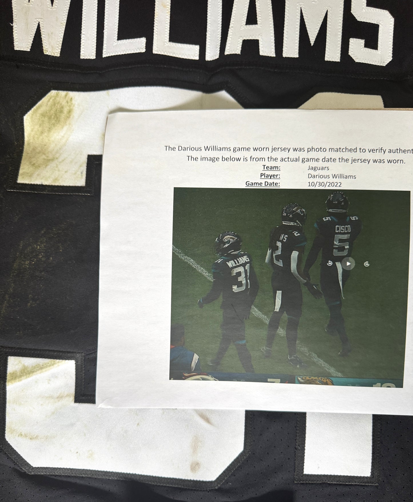 Darious Williams GAME WORN 💪 (10/30/22) PHOTO MATCHED 📸 Jaguars Nike NFL Jersey 👕 vs. Denver Broncos in London