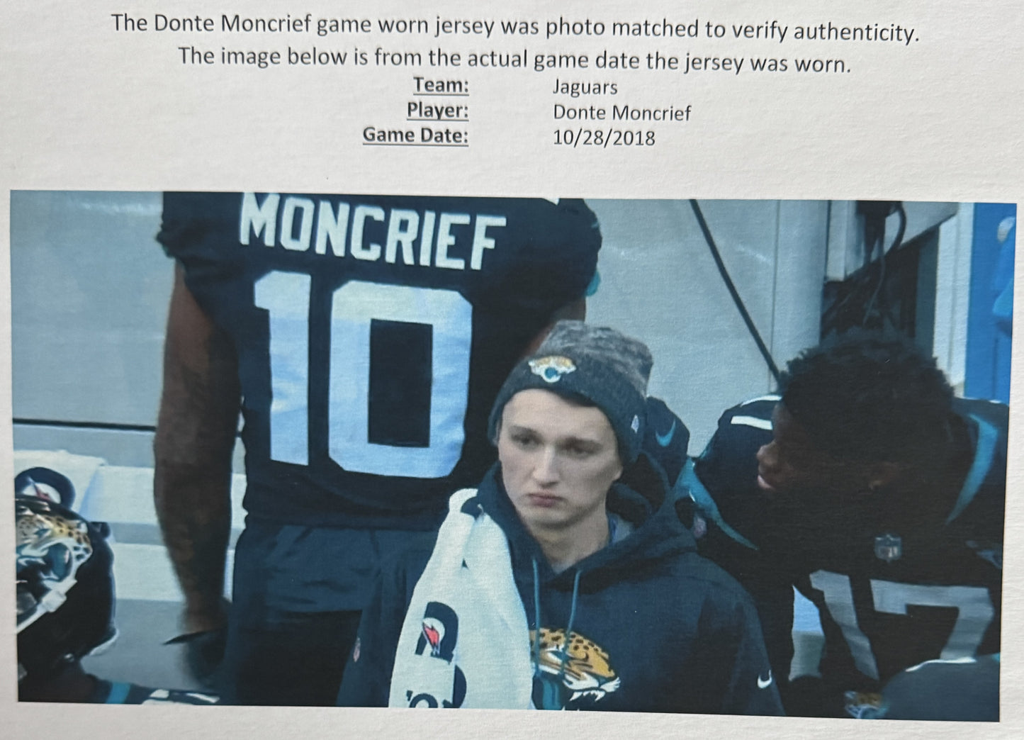 Donte Moncrief GAME USED 💪 10/28/18 PHOTO MATCHED 📸 Jacksonville Jaguars 🐆 Nike NFL Jersey 👕 PSA Certified 🛡️ vs. Philadelphia Eagles London Game at Wembley Stadium