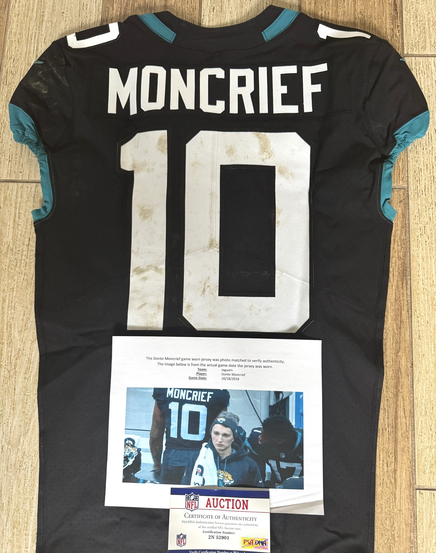 Donte Moncrief GAME USED 💪 10/28/18 PHOTO MATCHED 📸 Jacksonville Jaguars 🐆 Nike NFL Jersey 👕 PSA Certified 🛡️ vs. Philadelphia Eagles London Game at Wembley Stadium