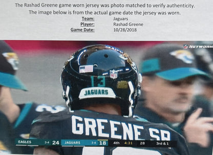 Rashad Greene GAME WORN 💪 10/28/18 PHOTO MATCHED 📸 Jacksonville Jaguars 🐆 NFL Jersey 👕 vs. Philadelphia Eagles in London