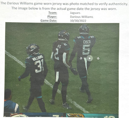 Darious Williams GAME WORN 💪 (10/30/22) PHOTO MATCHED 📸 Jaguars Nike NFL Jersey 👕 vs. Denver Broncos in London
