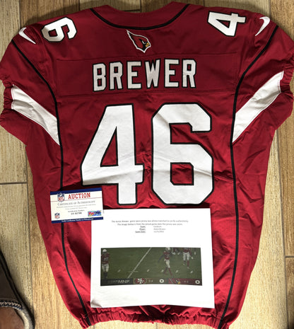 Aaron Brewer GAME USED 11/21/22 PHOTO MATCHED Cardinals Jersey NFL Intl Series in Mexico City vs. San Francisco 49ers