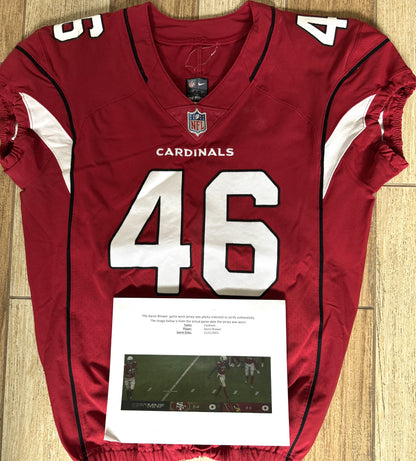 Aaron Brewer GAME USED 11/21/22 PHOTO MATCHED Cardinals Jersey NFL Intl Series in Mexico City vs. San Francisco 49ers