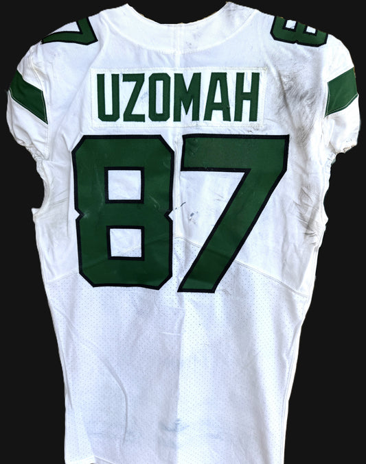 C.J. Uzomah GAME WORN/USED 💪 New York Jets Nike NFL Jersey 👕 with PSA Authenticity🛡️ Salute 2 Service Game