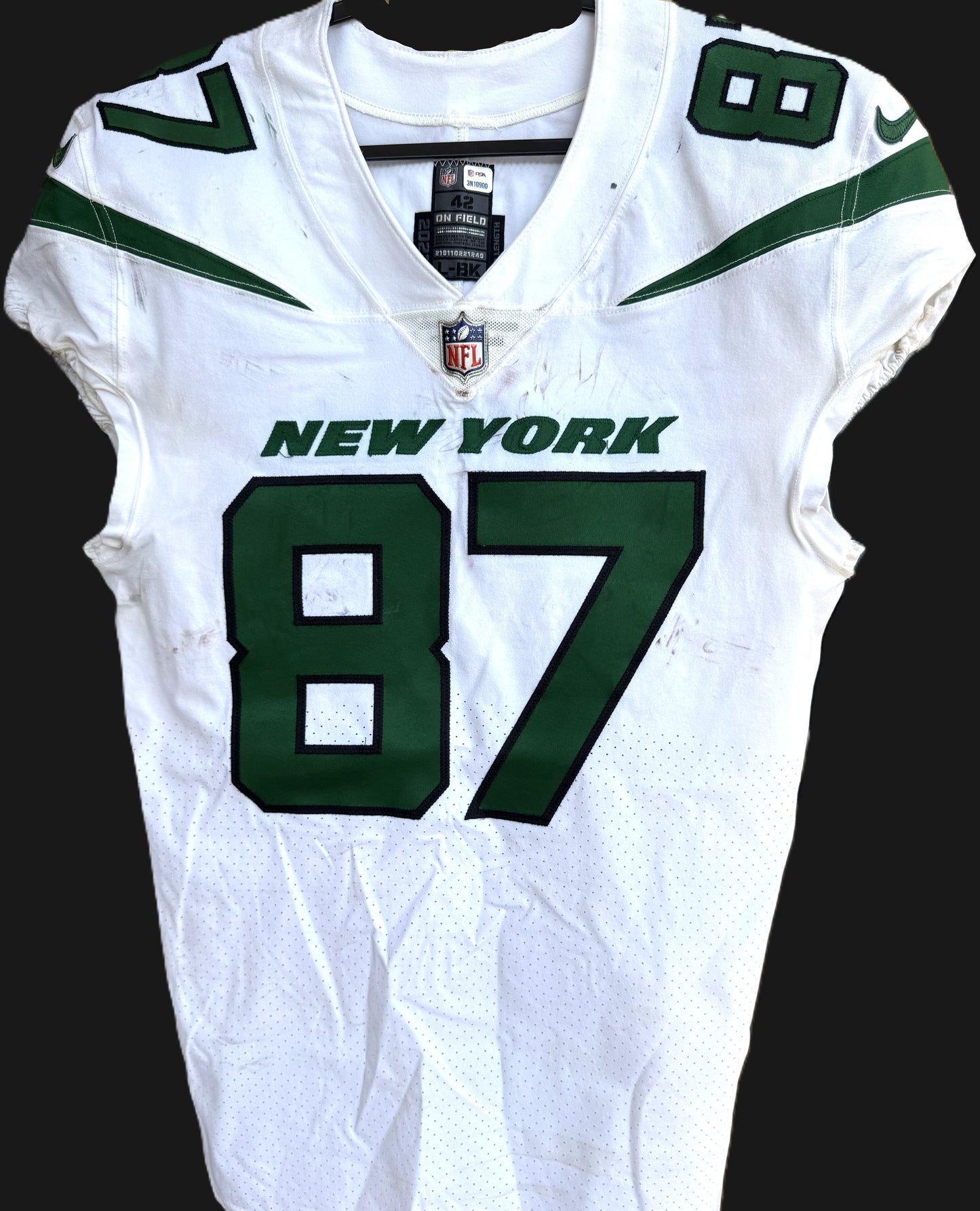 C.J. Uzomah GAME WORN/USED 💪 New York Jets Nike NFL Jersey 👕 with PSA Authenticity🛡️ Salute 2 Service Game