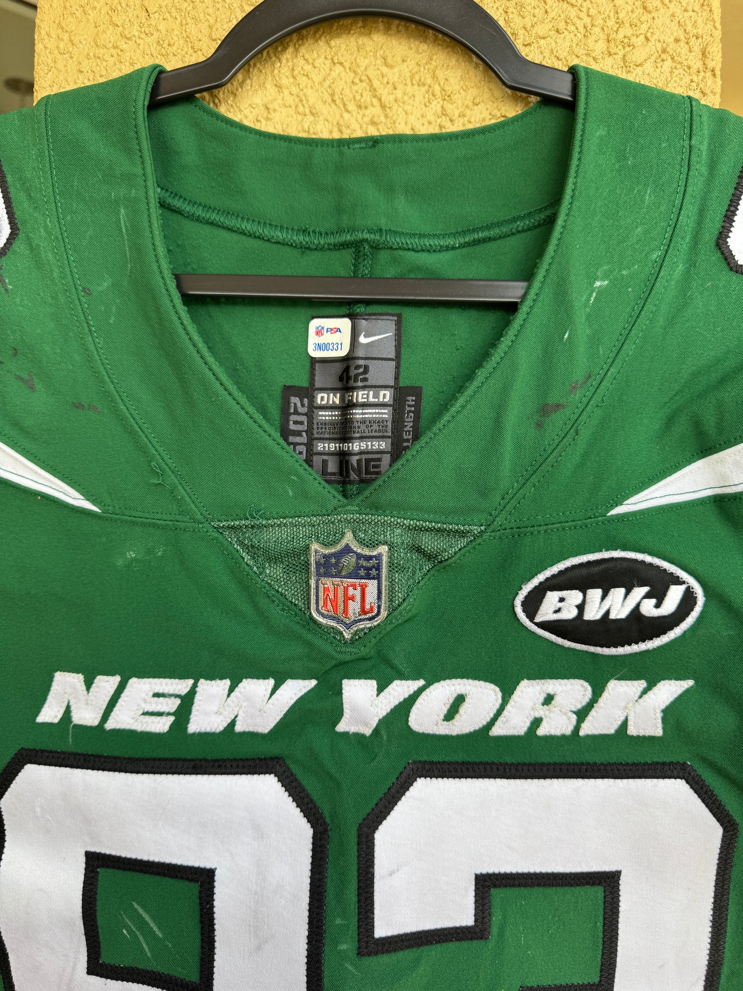 Terrell Basham GAME WORN 💪 12/27/20 PHOTO MATCHED 📸 New York Jets Nike NFL Jersey 👕vs. Cleveland Browns Also includes PSA Authenticity🛡️