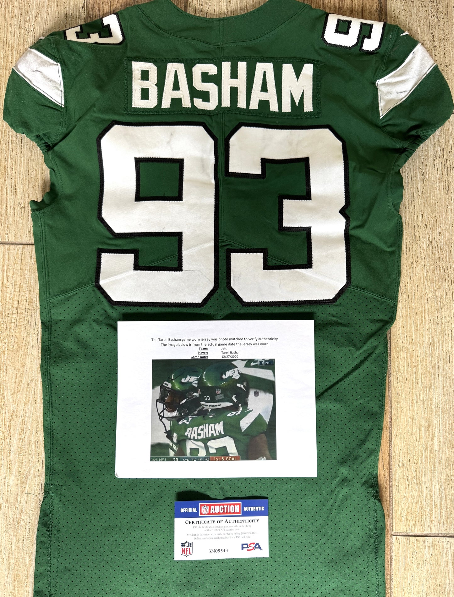 Terrell Basham GAME WORN 💪 12/27/20 PHOTO MATCHED 📸 New York Jets Nike NFL Jersey 👕vs. Cleveland Browns Also includes PSA Authenticity🛡️