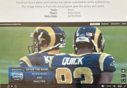 Brian Quick GAME-WORN💪10/23/16 PHOTO MATCHED📸Los Angeles Rams🐏NFL Jersey👕 vs. New York Giants