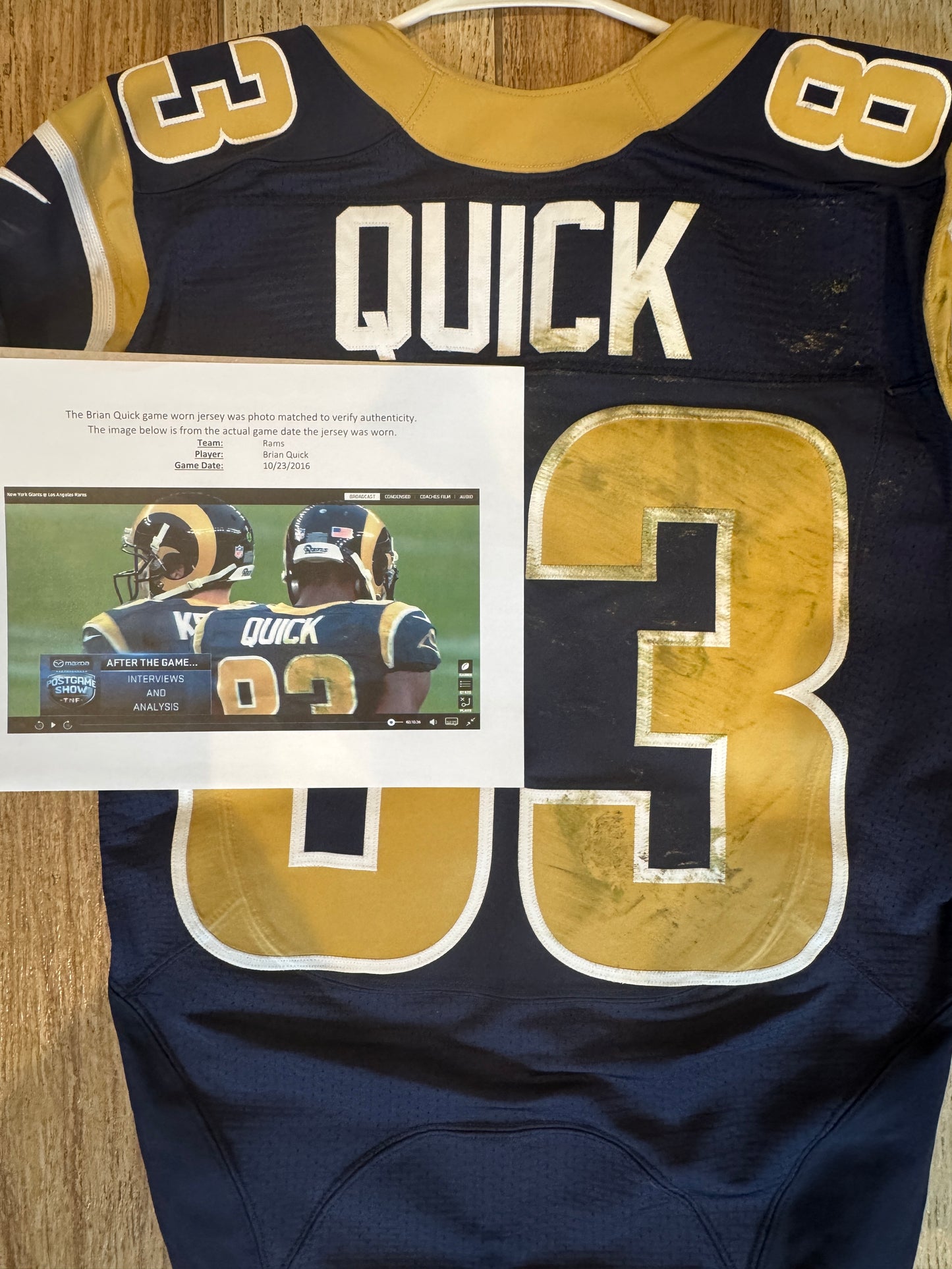Brian Quick GAME-WORN💪10/23/16 PHOTO MATCHED📸Los Angeles Rams🐏NFL Jersey👕 vs. New York Giants
