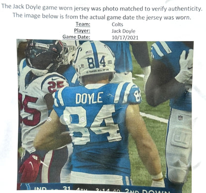 Jack Doyle Signed ✍️ GAME WORN 💪 10/17/21 PHOTO MATCHED 📸 Colts Nike NFL Jersey 👕 Rare💥 Includes PSA Authenticity 🛡️