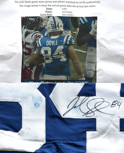 Jack Doyle Signed ✍️ GAME WORN 💪 10/17/21 PHOTO MATCHED 📸 Colts Nike NFL Jersey 👕 Rare💥 Includes PSA Authenticity 🛡️