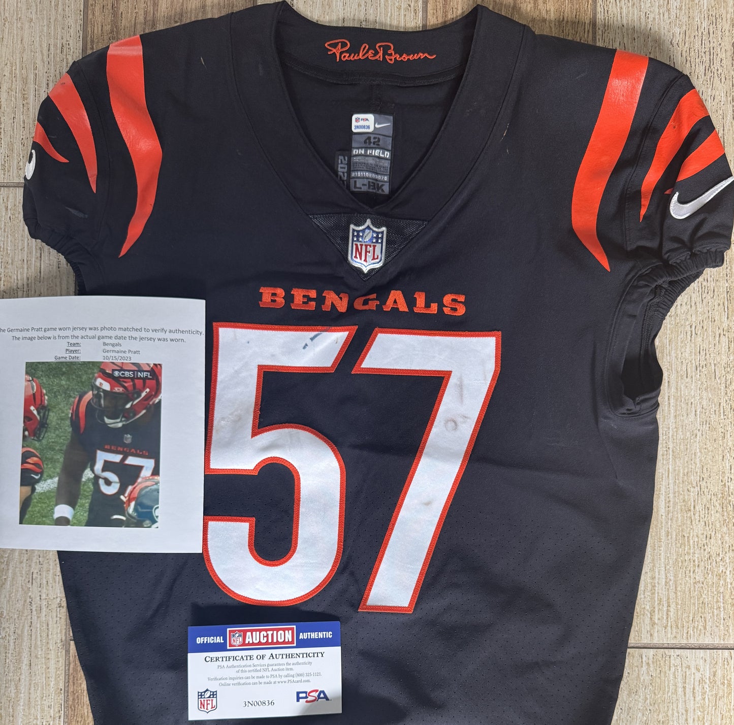 Germaine Pratt GAME-WORN💪10/15/2023 PHOTO MATCHED📸Cincinnati Bengals🐅NFL Jersey vs. Seahawks (Crucial Catch Game)