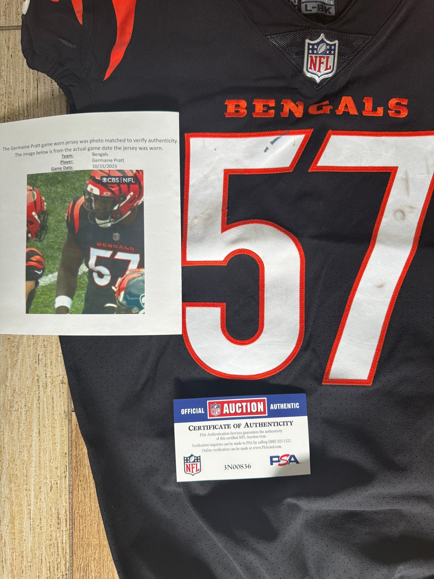 Germaine Pratt GAME-WORN💪10/15/2023 PHOTO MATCHED📸Cincinnati Bengals🐅NFL Jersey vs. Seahawks (Crucial Catch Game)
