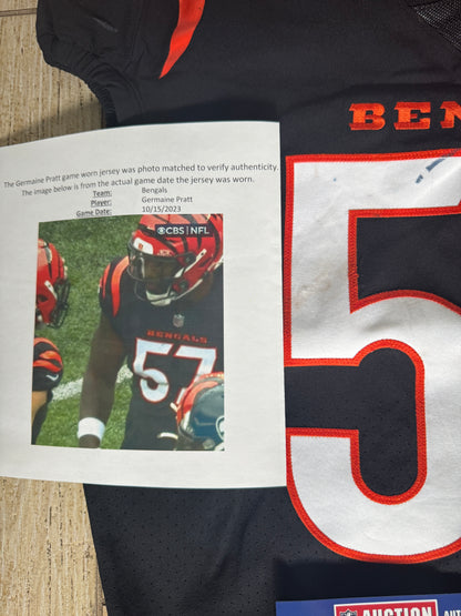 Germaine Pratt GAME-WORN💪10/15/2023 PHOTO MATCHED📸Cincinnati Bengals🐅NFL Jersey vs. Seahawks (Crucial Catch Game)