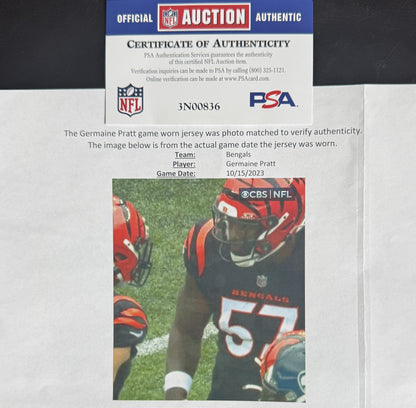 Germaine Pratt GAME-WORN💪10/15/2023 PHOTO MATCHED📸Cincinnati Bengals🐅NFL Jersey vs. Seahawks (Crucial Catch Game)