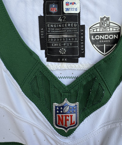 Adrian Martinez GAME WORN 💪 10/06/24 PHOTO MATCHED 📸  New York Jets Nike NFL Jersey 👕 vs. Vikings Also features official London Games patch + PSA COA🛡️