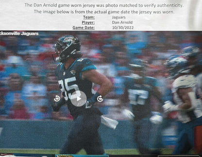 Dan Arnold GAME USED 💪 10/30/22 PHOTO MATCHED 📸 Jacksonville Jaguars 🐆 Nike NFL Jersey vs. Denver Broncos