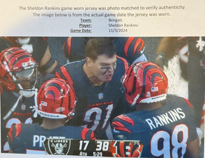 Sheldon Rankins GAME WORN 11/03/24💪PHOTO MATCHED📸Cincinnati Bengals NFL Jersey vs. Las Vegas Raiders Inc. PSA COA