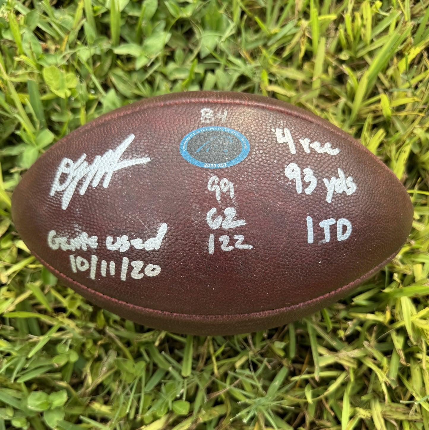 DJ Moore Signed + Inscribed Carolina Panthers GAME-USED💪10/11/20 Wilson Duke Football with Multiple Inscriptions