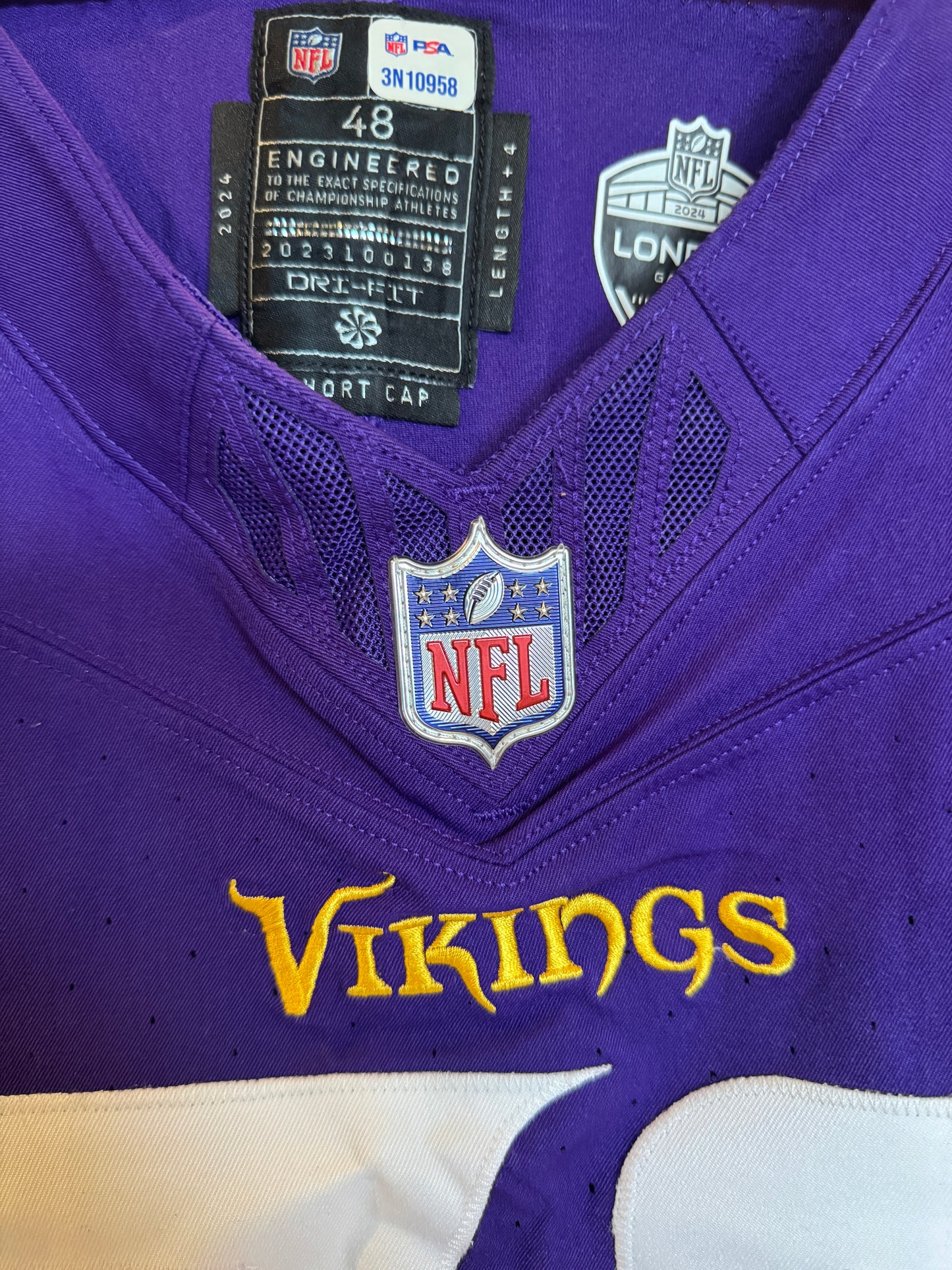 David Quessenberry GAME USED 10/06/24 Minnesota Vikings 👕 Jersey vs. New York Jets London Game ✅ Inc. PSA Authenticity