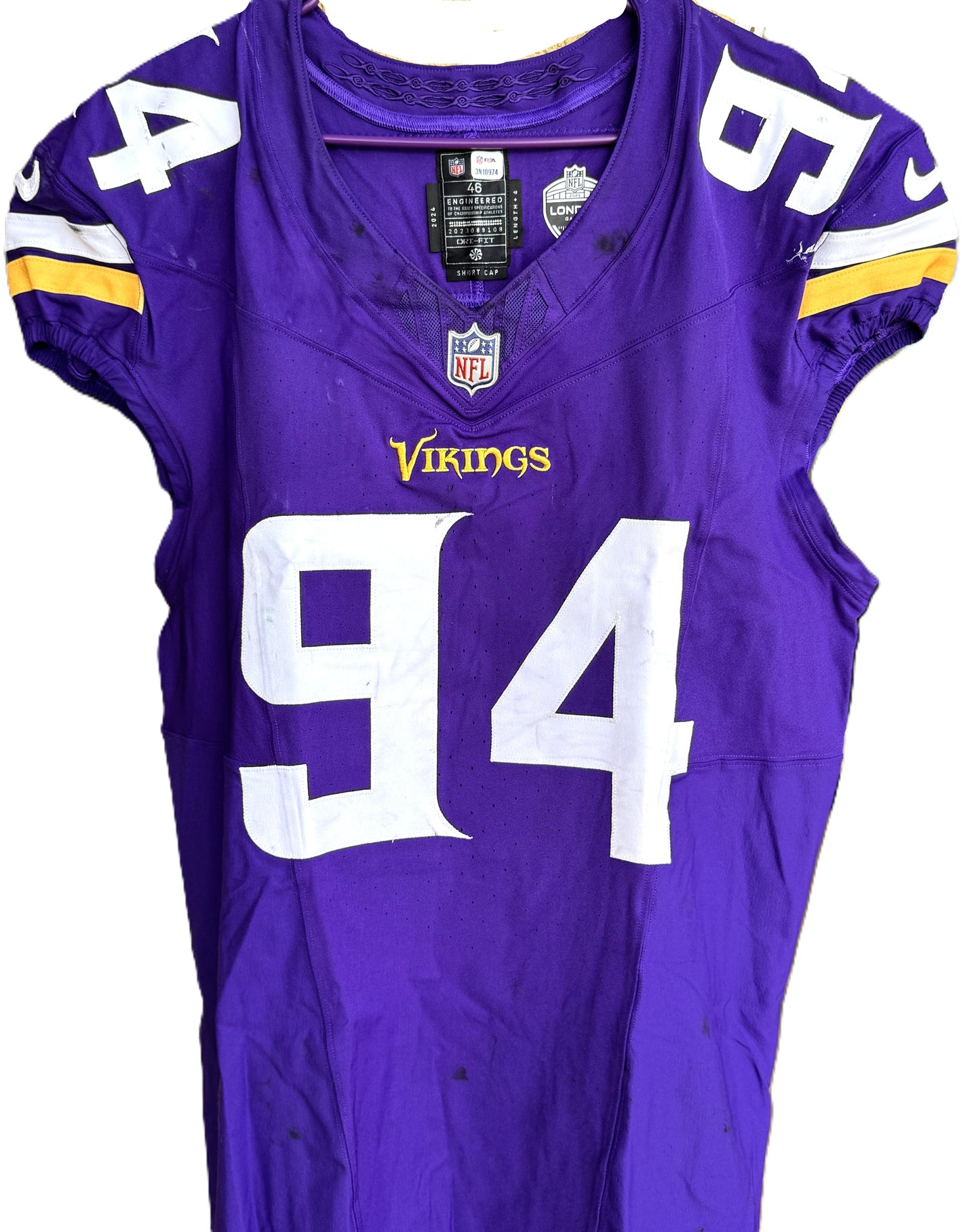 Taki Taimani GAME USED 💪 10/06/24 Minnesota Vikings Nike NFL Jersey 👕 vs. New York Jets London Game ✅ Inc. PSA Authenticity 🛡️