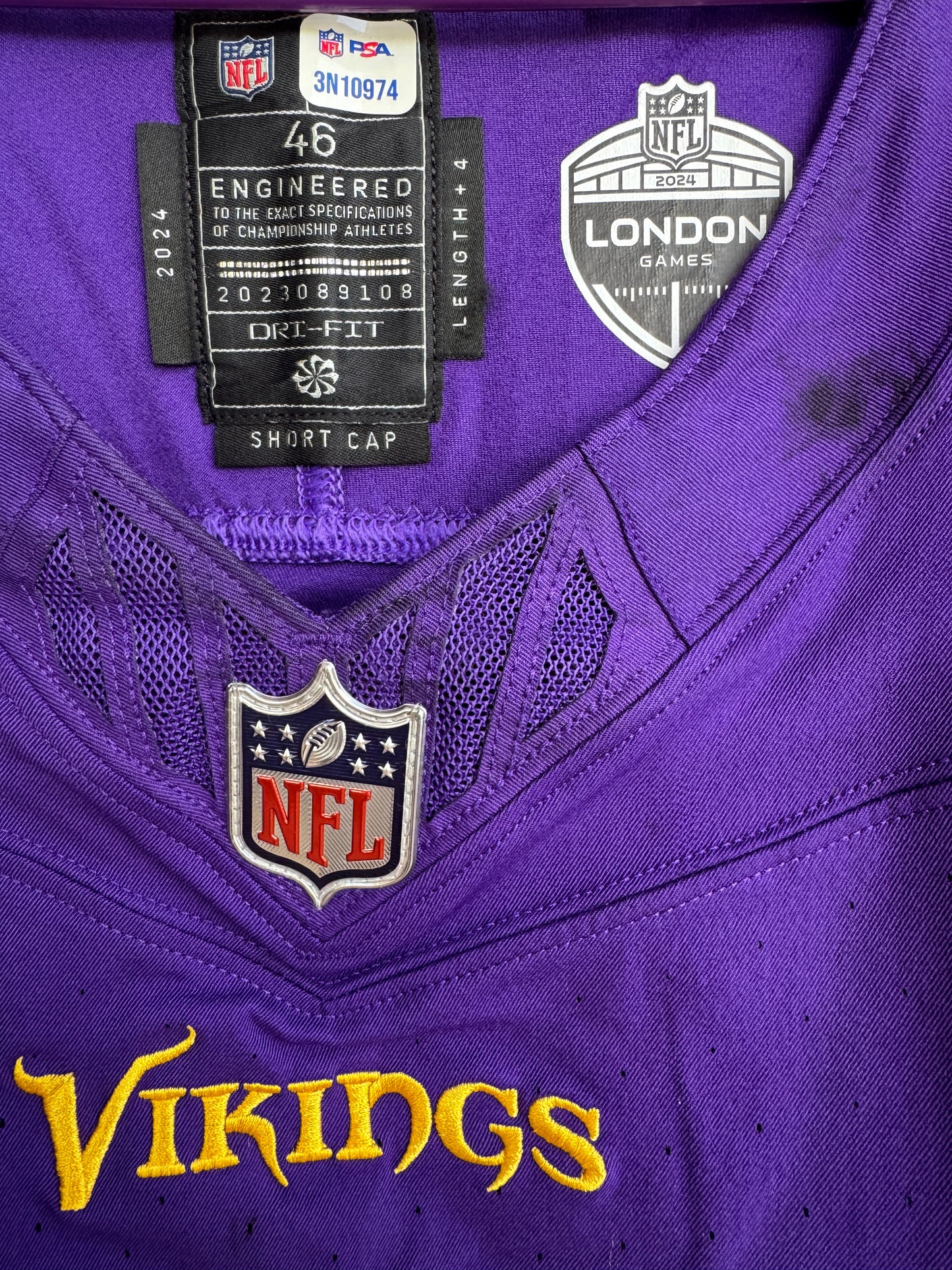 Taki Taimani GAME USED 💪 10/06/24 Minnesota Vikings Nike NFL Jersey 👕 vs. New York Jets London Game ✅ Inc. PSA Authenticity 🛡️
