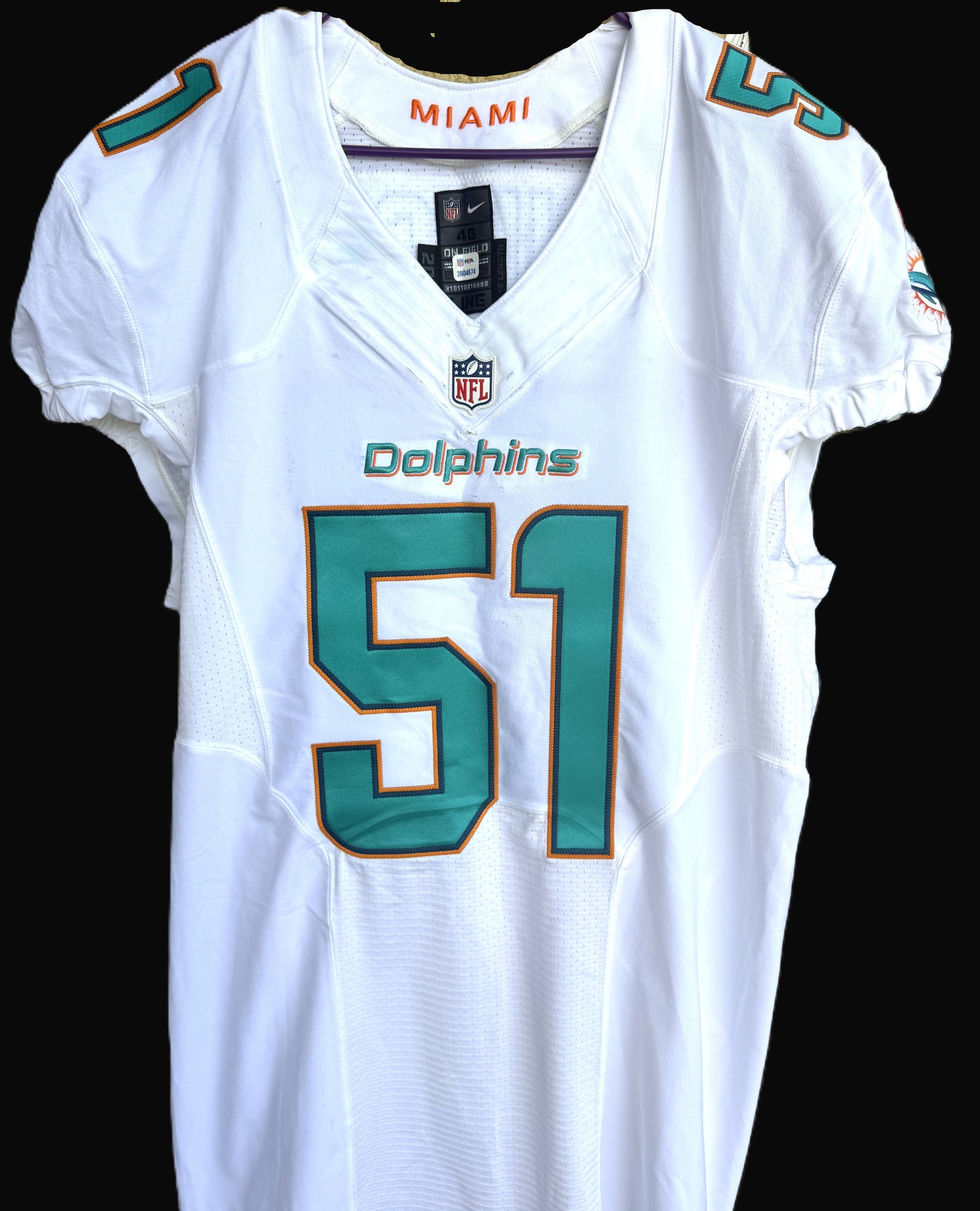 Mike Pouncey GAME-USED 💥 Miami Dolphins 🐬 Nike On-Field NFL Jersey 👕 includes PSA Authenticity 🛡️