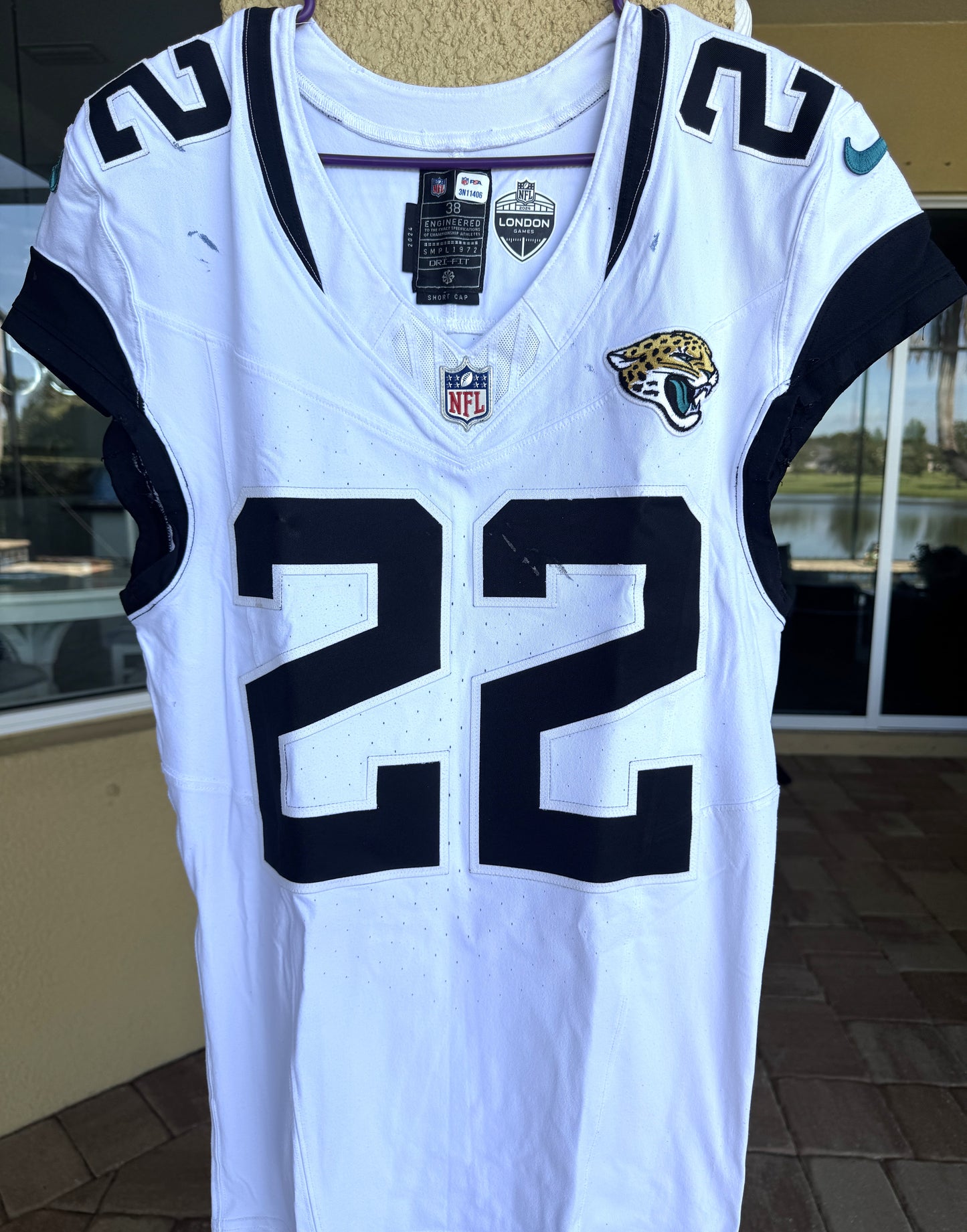 Jarrian Jones GAME USED 10/13/2024 Jacksonville Jaguars On-Field Nike NFL Jersey vs. Chicago Bears Also inc. PSA Authenticity