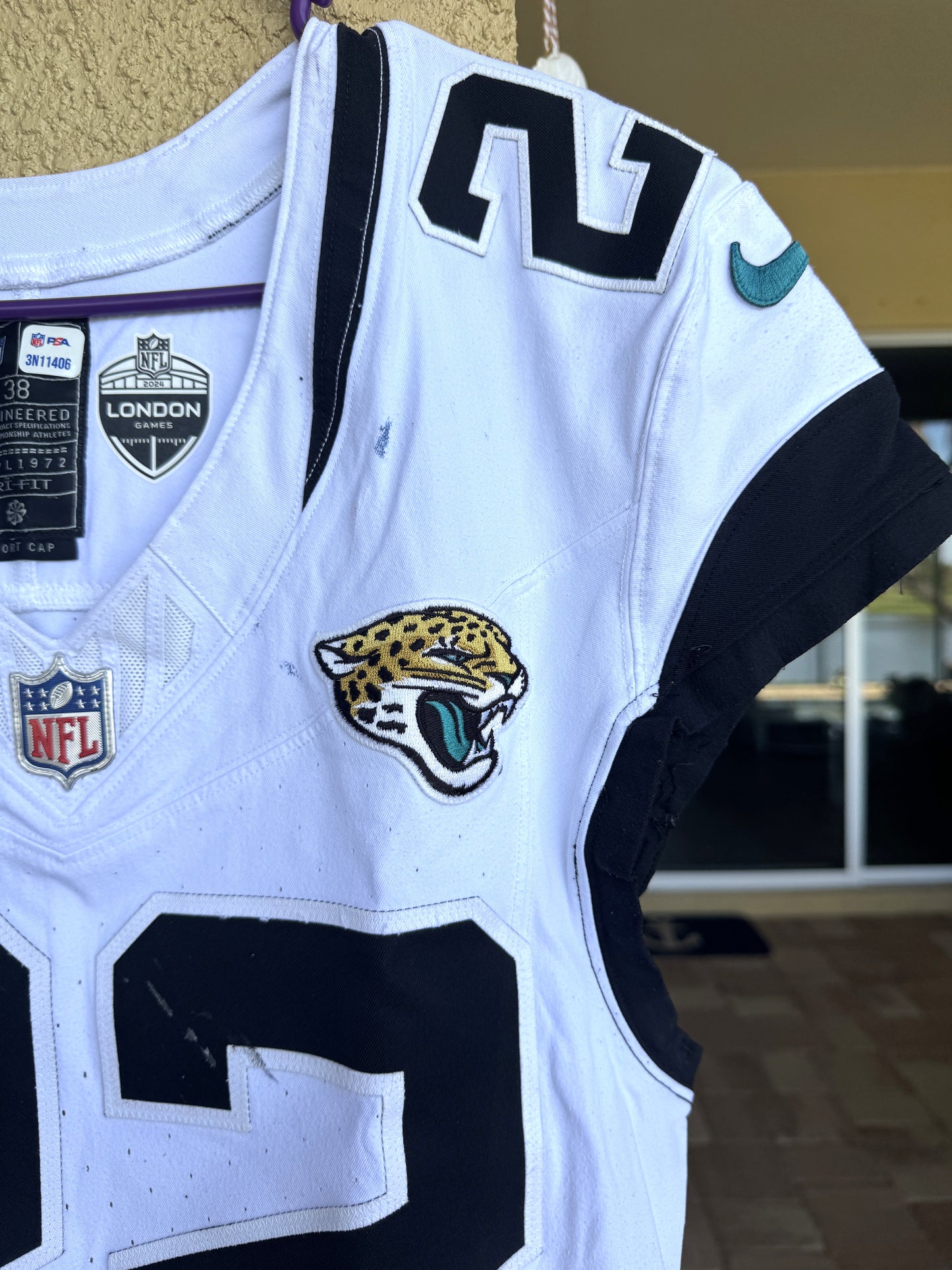 Jarrian Jones GAME USED 10/13/2024 Jacksonville Jaguars On-Field Nike NFL Jersey vs. Chicago Bears Also inc. PSA Authenticity