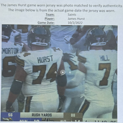 James Hurst GAME WORN 💪 10/02/2022 PHOTO MATCHED 📸 New Orleans Saints Nike NFL Jersey👕 vs. Minnesota Vikings with PSA Authentication 🛡️