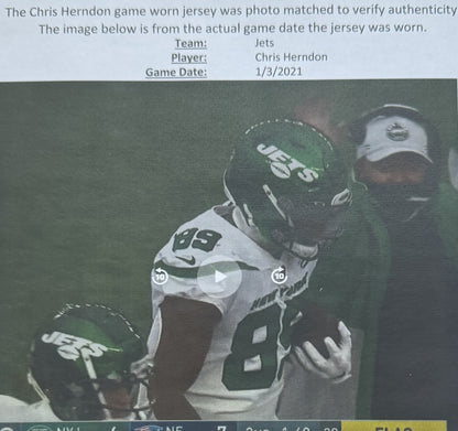 Chris Herndon GAME USED 💪 01/13/2021 PHOTO MATCHED 📸 New York Jets Nike NFL Jersey 👕 Also includes PSA Authenticity🛡️