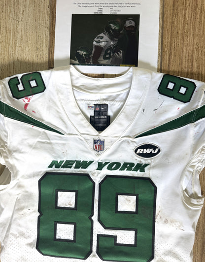 Chris Herndon GAME USED 💪 01/13/2021 PHOTO MATCHED 📸 New York Jets Nike NFL Jersey 👕 Also includes PSA Authenticity🛡️